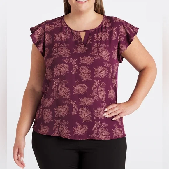 Floral Print Women's Top - burgundy - Picture 2 of 2